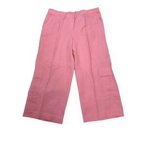 Eileen Fisher Womens Pink 100% Linen Pants Size L Cropped Wide Leg Cargo Pockets